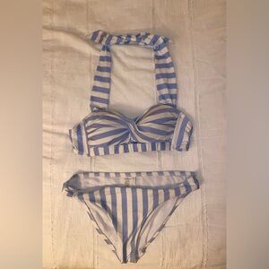 Blue & White Striped Bikini- Size Small